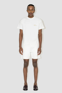 FLANEUR HOMME EMBROIDERED SIGNATURE SHORTS IN ECRU