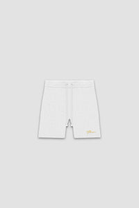 FLANEUR HOMME EMBROIDERED SIGNATURE SHORTS IN ECRU