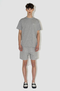 FLANEUR HOMME EMBROIDERED SIGNATURE SHORTS IN HEATHER GREY