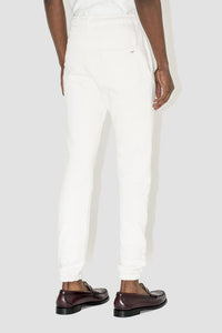 FLANEUR HOMME EMBROIDERED SIGNATURE SWEATPANTS IN ECRU