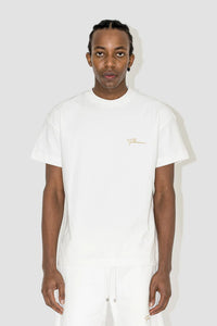 FLANEUR HOMME EMBROIDERED SIGNATURE TSHIRT IN ECRU