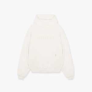 REPRESENT EMBROIDERED LOGO HOODIE VINTAGE FLAT WHTIE