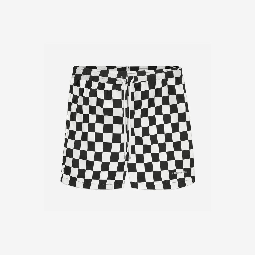 FLANEUR HOMME ESSENTIAL SWIM SHORTS IN BLACK WHITE CHECKERS